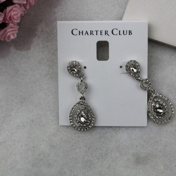 Silver-Tone Pave Orbital Drop Earrings - Picture 5 of 5